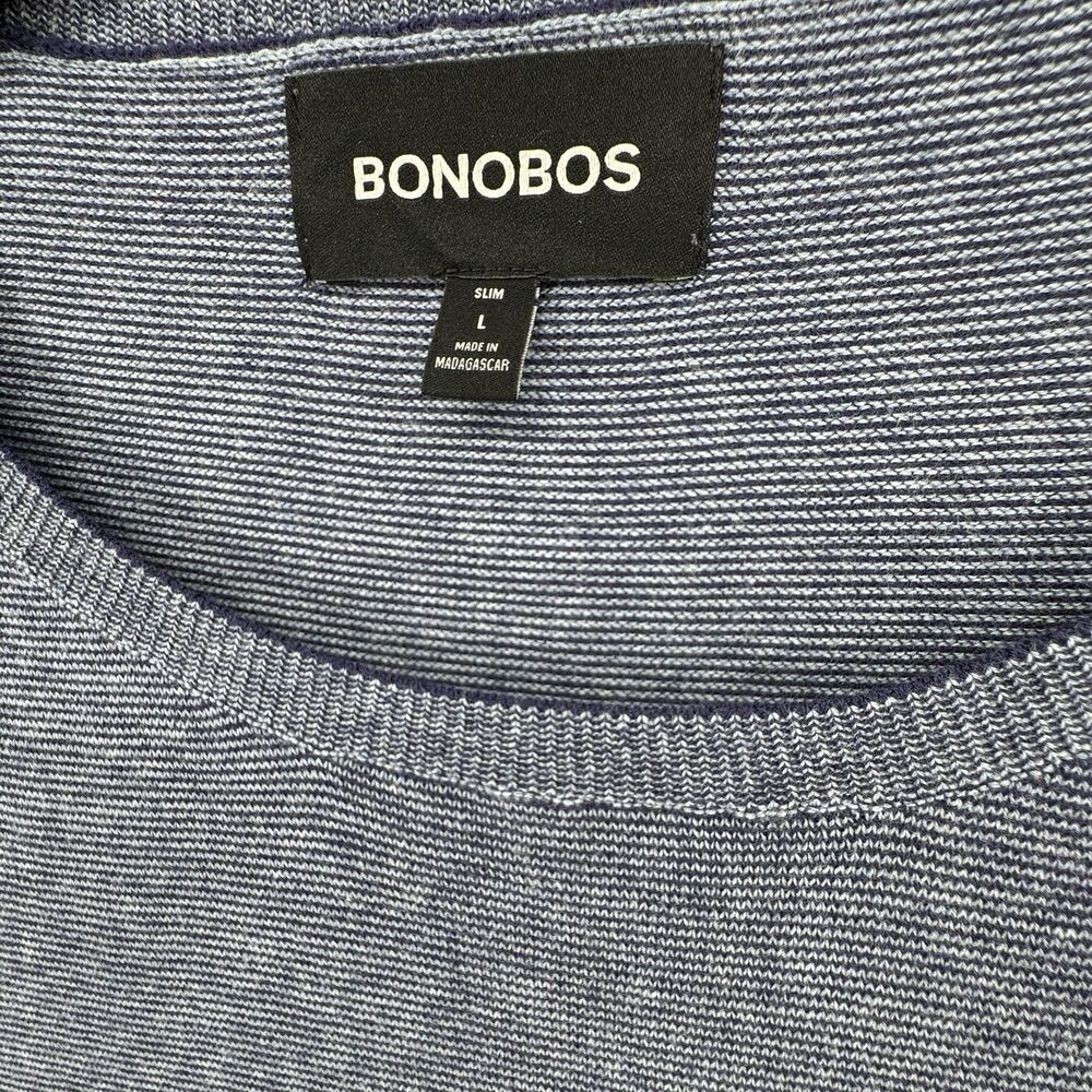 Bonobos Sweater Men's L Feder Stripe Midnight Blue Lightweight Cotton Classic View 3